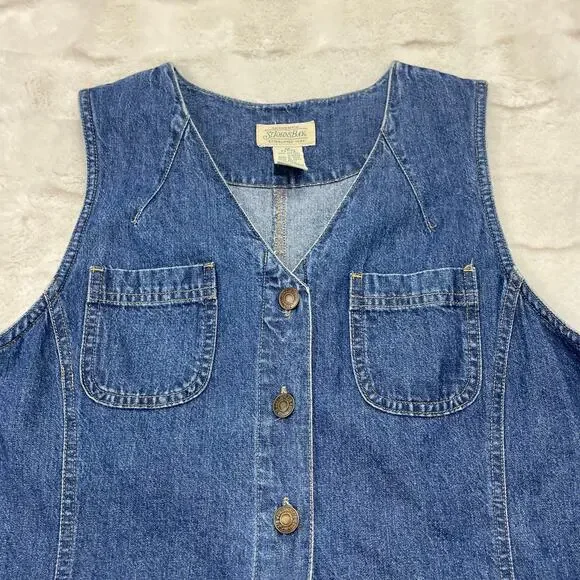 🔥Vintage 90s Y2K St. John’s Bay Denim Mini Jumper Dress Button Down Pockets 8P - Picture 8 of 16